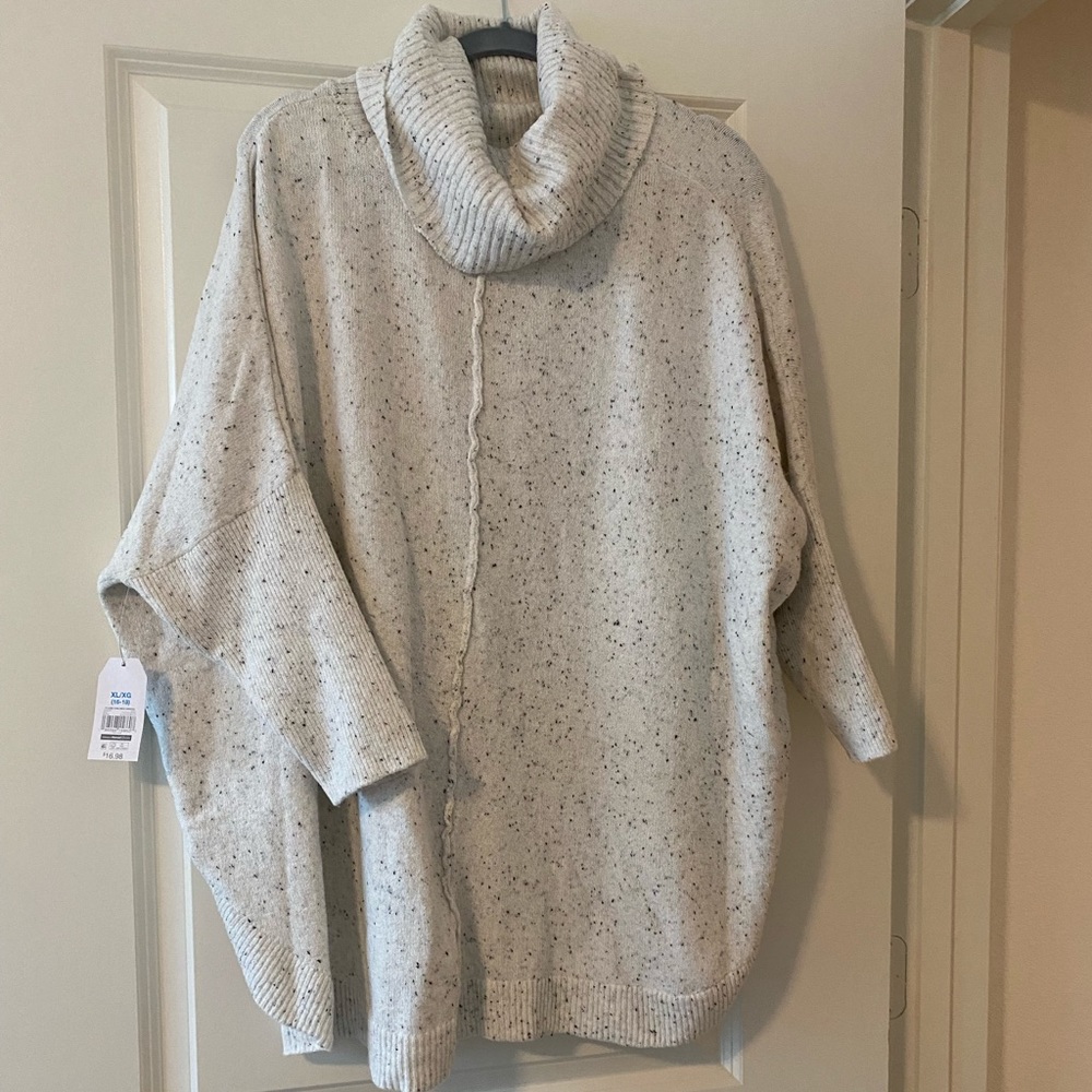 White, speckled cowl neck sweater